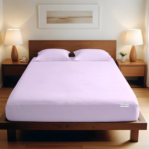 3 Piece Fitted Sheet Set Super Soft Light Purple King Size 180x200+30cm with 2 Pillow Case - Cotton Home