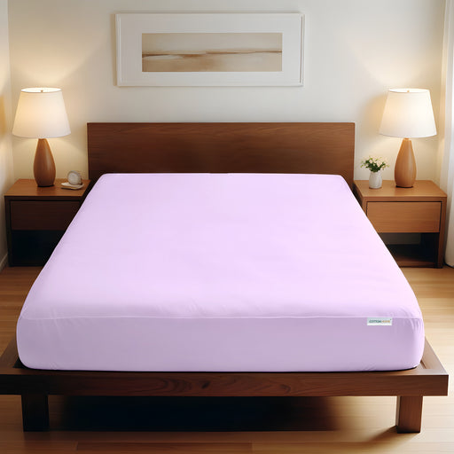 Super Soft King Size Fitted sheet 200x200+30cm Lilac with Deep Pockets - Cotton Home