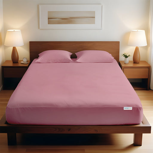 3 Piece Fitted Sheet Set Super Soft Mauve King Size 180x200+30cm with 2 Pillow Case - Cotton Home