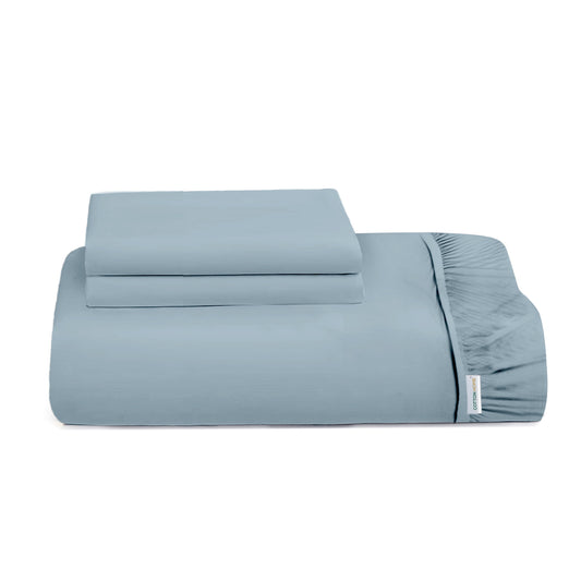 3 Piece Fitted Sheet Set Super Soft Metallic Blue Super King Size 200x200+30cm with 2 Pillow Case - Cotton Home
