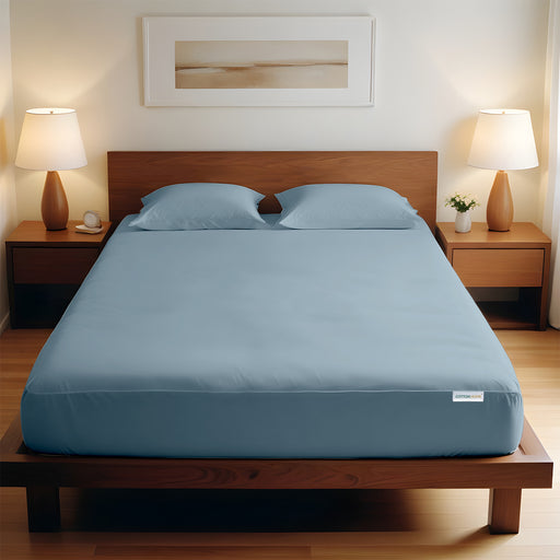 3 Piece Fitted Sheet Set Super Soft Metallic Blue Single Size 120x200+25cm with 2 Pillow Case - Cotton Home