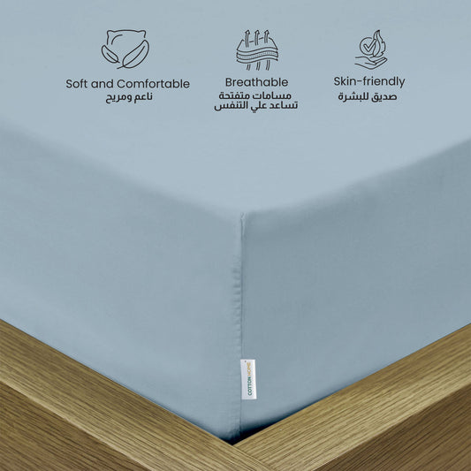 3 Piece Fitted Sheet Set Supersoft Microfiber Sky Blue Twin Size 160x200+30cm with 2 Pillow Case