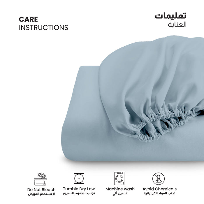 3 Piece Fitted Sheet Set Supersoft Microfiber Metallic Blue Super King Size 200x200+30cm with 2 Pillow Case