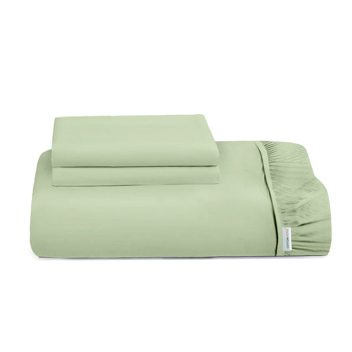 3 Piece Fitted Sheet Set Super Soft Mint Green King Size 180x200+30cm with 2 Pillow Case - Cotton Home