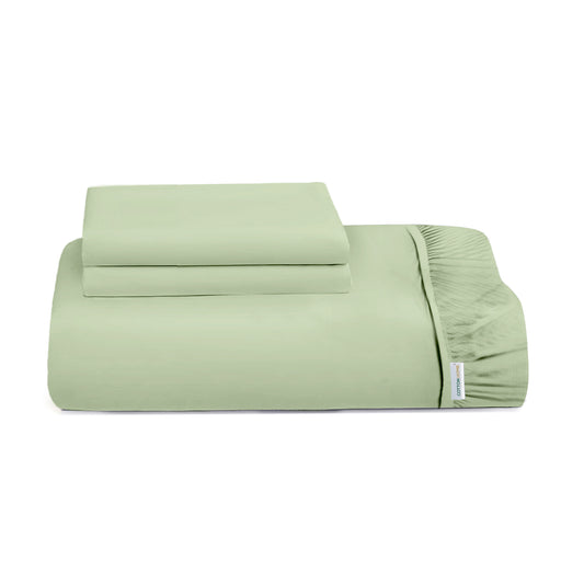 3 Piece Fitted Sheet Set Super Soft Mint Green Twin Size 160x200+30cm with 2 Pillow Case - Cotton Home