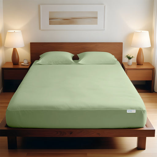 3 Piece Fitted Sheet Set Super Soft Mint Green Single Size 90x200+20cm with 2 Pillow Case - Cotton Home