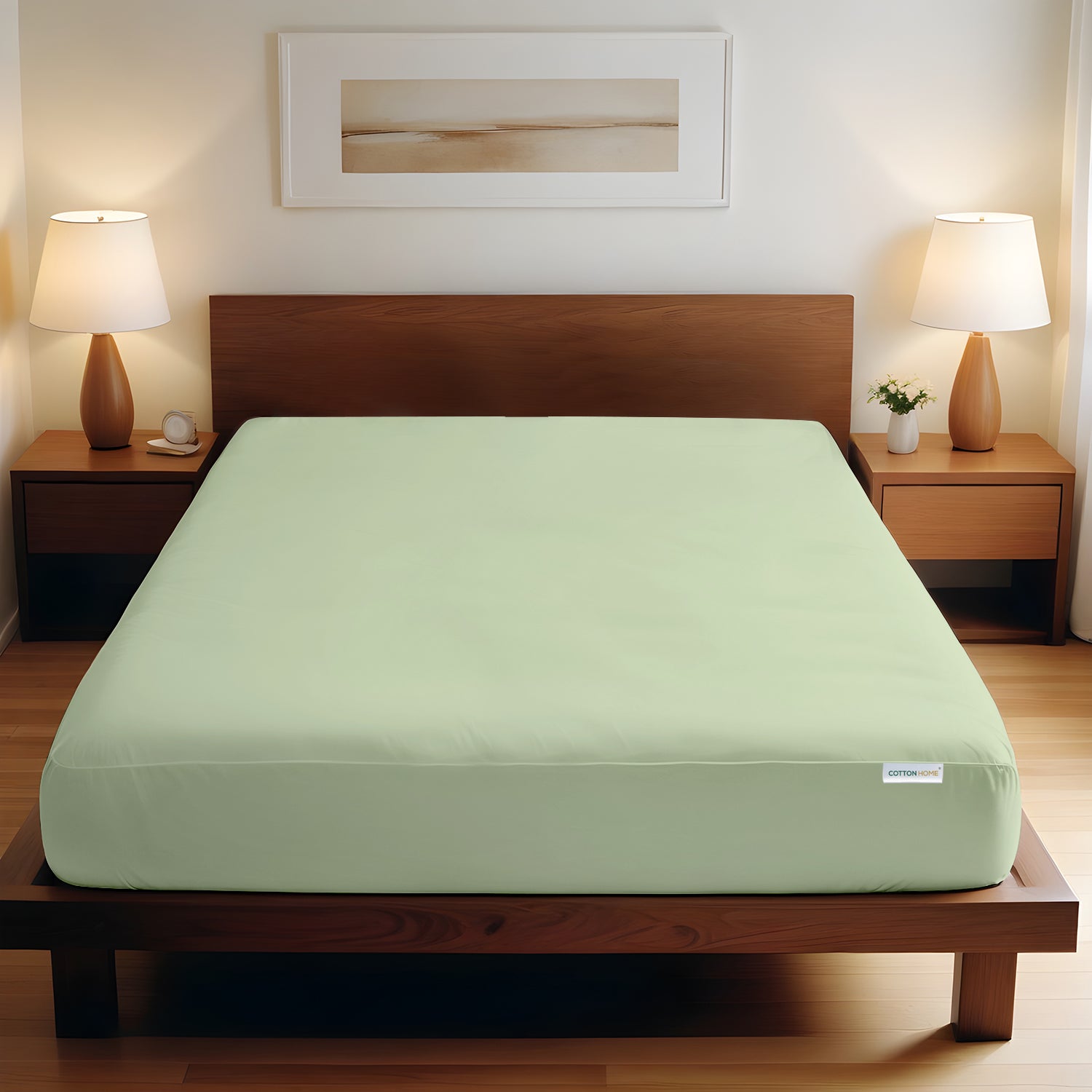 Super Soft Twin Size Fitted sheet 160x200+30 CM Mint Green with Deep Pockets - Cotton Home