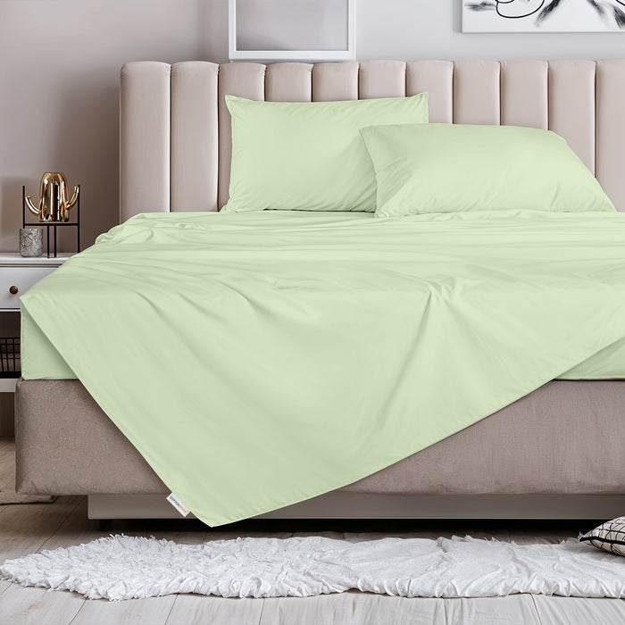 3 Piece Flat Sheet Set Supersoft Microfiber Mint Green Super King Size 240x260 with 2 Pillow Case