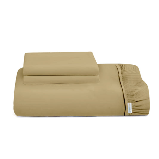 3 Piece Fitted Sheet Set Super Soft Mustard Single Size 120x200+25cm with 2 Pillow Case - Cotton Home