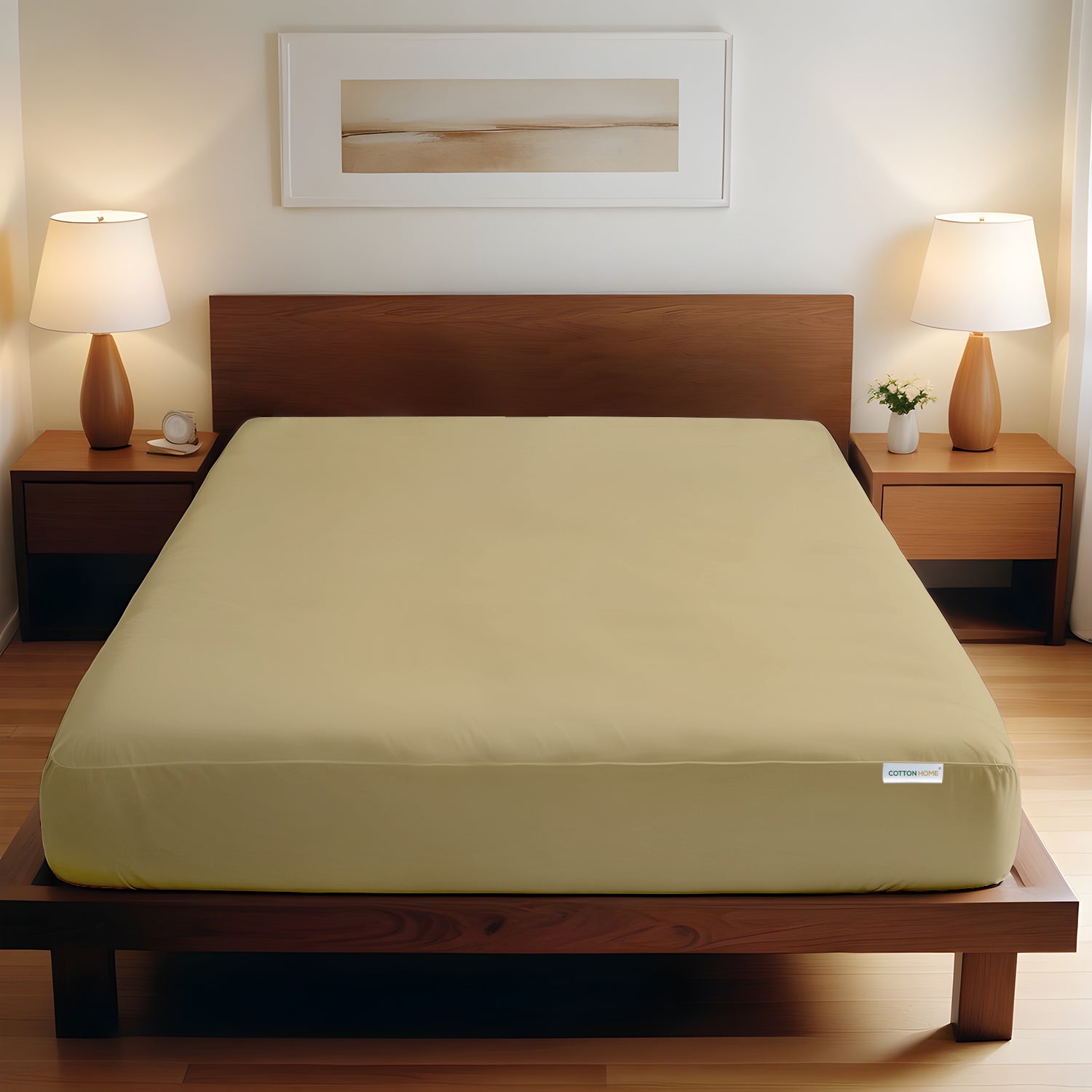 Super Soft Twin Size Fitted sheet 160x200+30 CM Mustard with Deep Pockets - Cotton Home