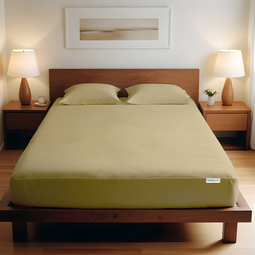 3 Piece Fitted Sheet Set Super Soft Mustard Super King Size 200x200+30cm with 2 Pillow Case - Cotton Home