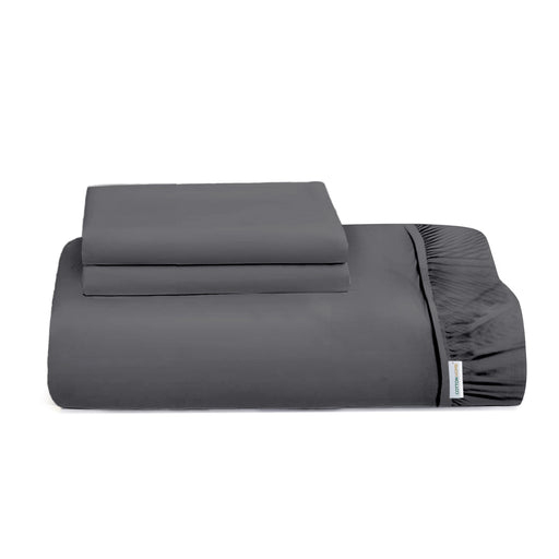 3 Piece Fitted Sheet Set Super Soft Silver Single Size 90x200+20cm with 2 Pillow Case - Cotton Home