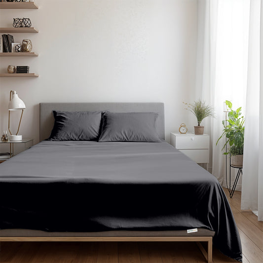 3 Piece Flat Sheet Set Supersoft Microfiber Silver Single Size 160x220 with 2 Pillow Case