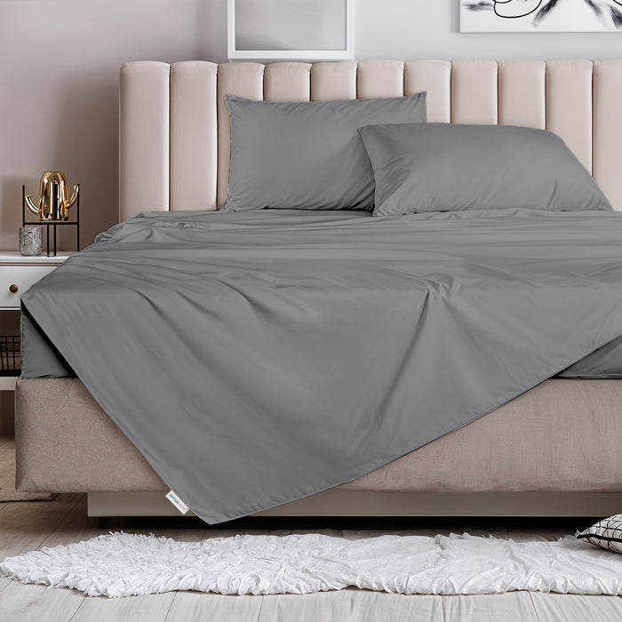 3 Piece Flat Sheet Set Supersoft Microfiber Silver Queen Size 200x220 with 2 Pillow Case