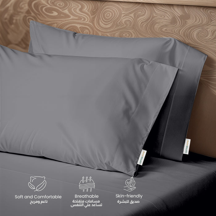 3 Piece Flat Sheet Set Supersoft Microfiber Silver Queen Size 200x220 with 2 Pillow Case