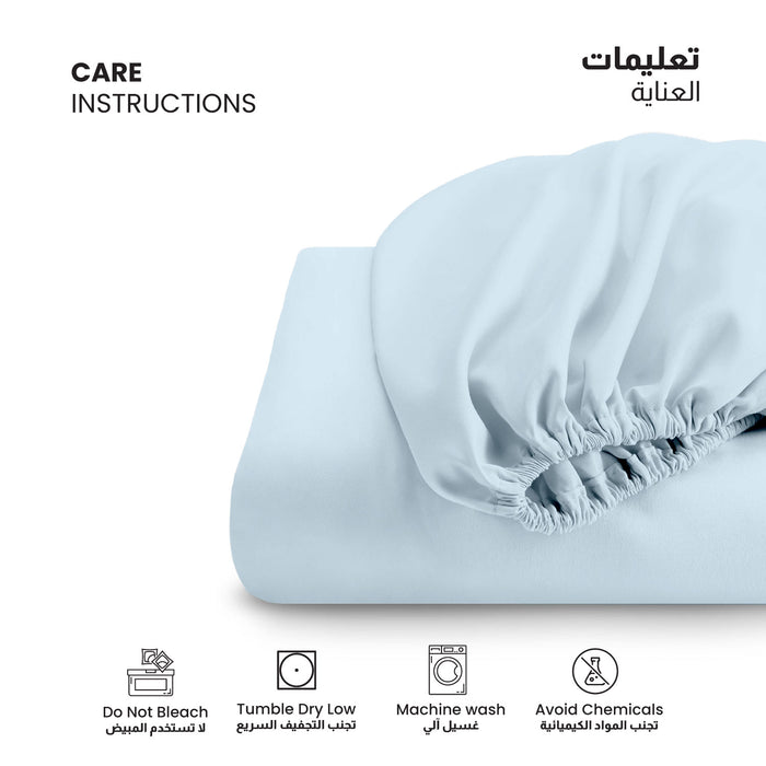 3 Piece Fitted Sheet Set Supersoft Microfiber Sky Blue Super King Size 200x200+30cm with 2 Pillow Case