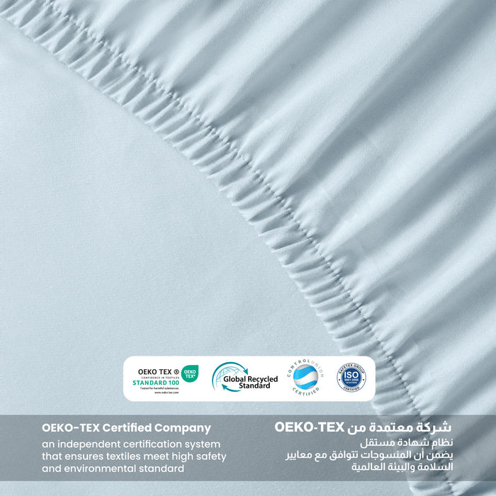 3 Piece Fitted Sheet Set Supersoft Microfiber Sky Blue Super King Size 200x200+30cm with 2 Pillow Case
