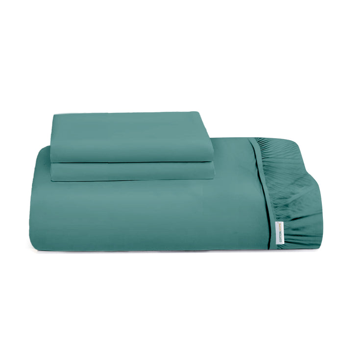 3 Piece Fitted Sheet Set Super Soft Teal Twin Size 160x200+30cm with 2 Pillow Case - Cotton Home