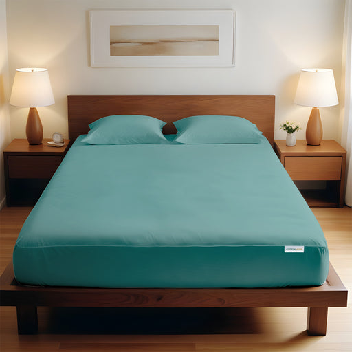 3 Piece Fitted Sheet Set Super Soft Teal Single Size 120x200+25cm with 2 Pillow Case - Cotton Home