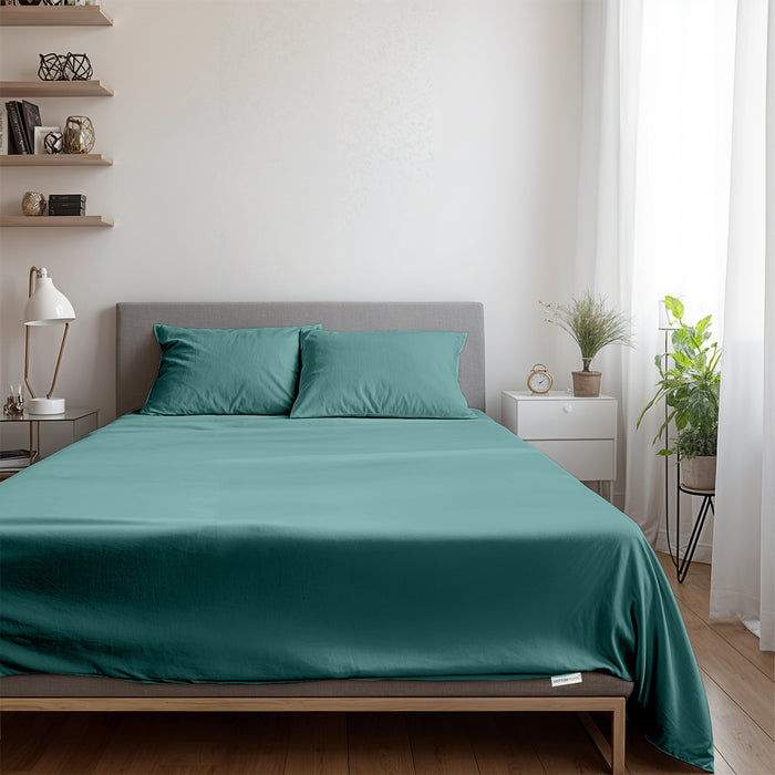 3 Piece Flat Sheet Set Supersoft Microfiber Teal Single Size 160x220 with 2 Pillow Case