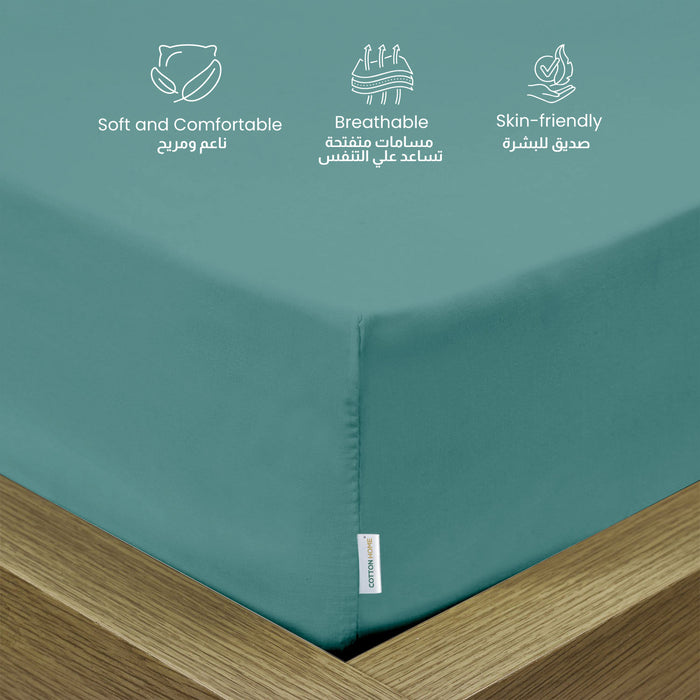 3 Piece Fitted Sheet Set Supersoft Microfiber Teal Super King Size 200x200+30cm with 2 Pillow Case