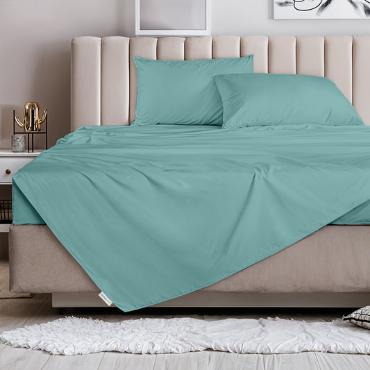 3 Piece Flat Sheet Set Supersoft Microfiber Teal Single Size 160x220 with 2 Pillow Case