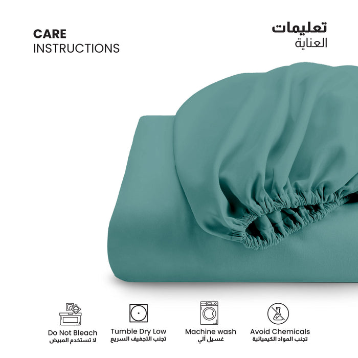 3 Piece Fitted Sheet Set Supersoft Microfiber Teal Super King Size 200x200+30cm with 2 Pillow Case