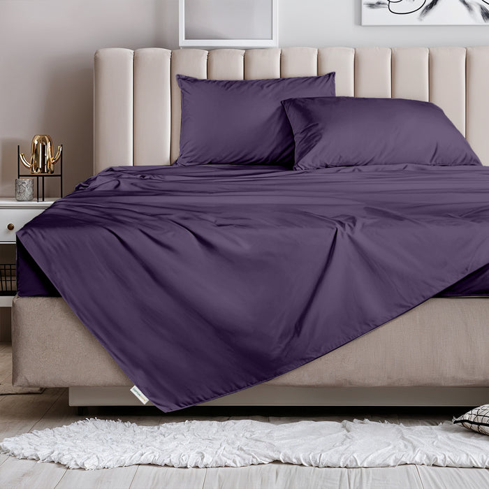 3 Piece Flat Sheet Set Supersoft Microfiber Dark Purple Queen Size 200x220 with 2 Pillow Case