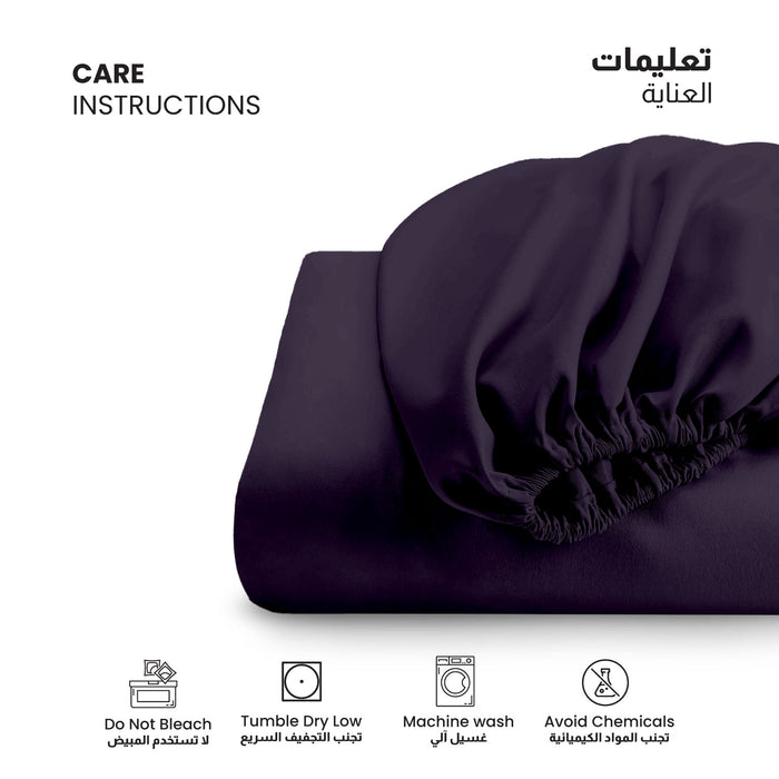 3 Piece Fitted Sheet Set Supersoft Microfiber Violet Super King Size 200x200+30cm with 2 Pillow Case
