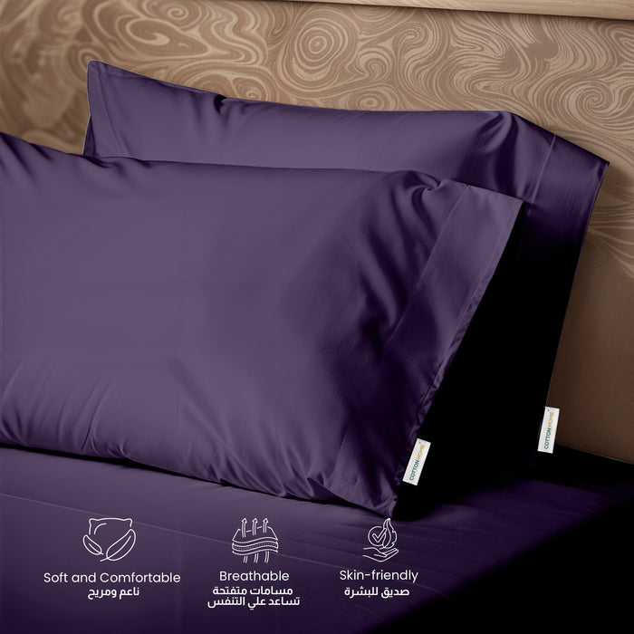 3 Piece Flat Sheet Set Supersoft Microfiber Dark Purple Queen Size 200x220 with 2 Pillow Case