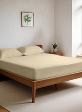 Egyptian Cotton Twin Size Beige Fitted Sheet 160X200+30CM with Pillow Case - Cotton Home