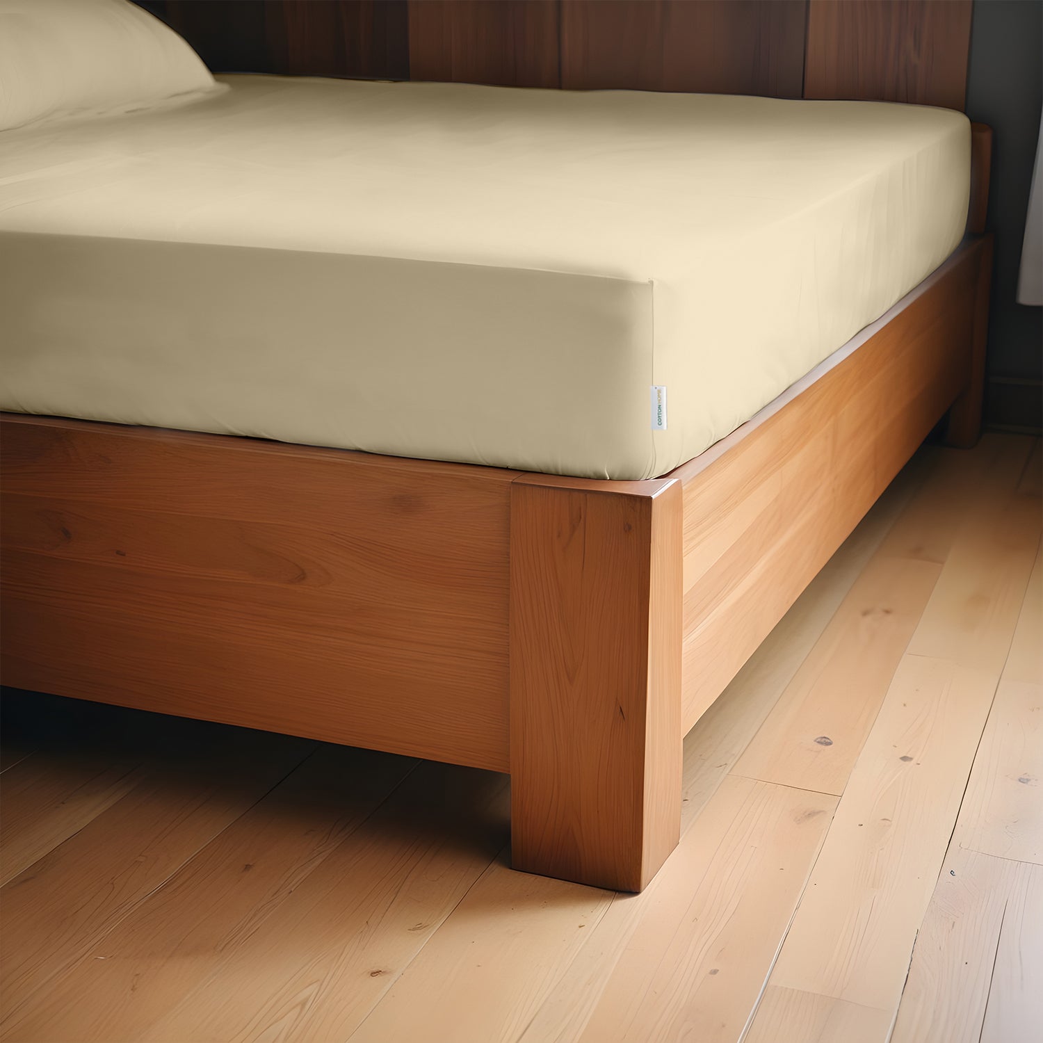 Egyptian Cotton Single Size Beige Fitted Sheet 90X200+20CM with Pillow Case - Cotton Home