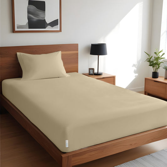 Egyptian Cotton Single Size Beige Fitted Sheet 90X200+20CM with Pillow Case - Cotton Home
