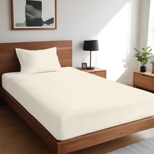 Egyptian Cotton Single Size Ivory Fitted Sheet 90X200+20CM with Pillow Case - Cotton Home
