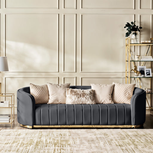 Fiona 3 Seater Velvet  Sofa -Grey - L247cm x W94cm x H81cm - Cotton Home