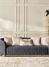 Fiona 3 Seater Velvet  Sofa -Ivory   - L247cm x W94cm x H81cm - Cotton Home