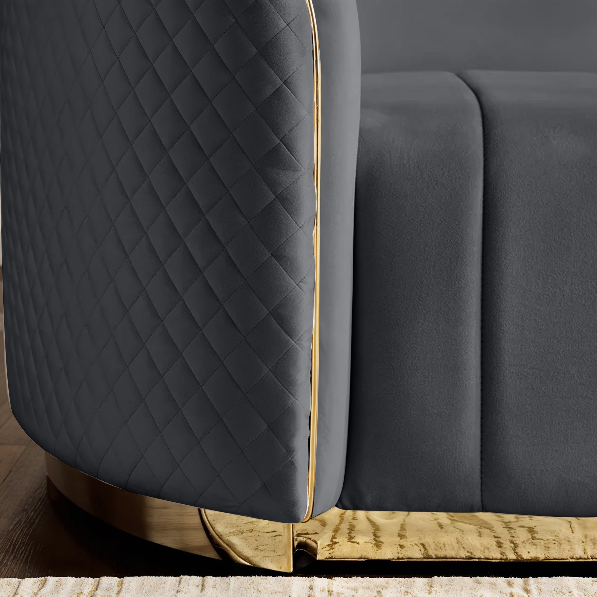 Fiona 3 Seater Velvet  Sofa -Grey - L247cm x W94cm x H81cm - Cotton Home