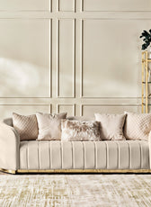 Fiona 3 Seater Velvet  Sofa -Ivory   - L247cm x W94cm x H81cm - Cotton Home