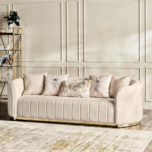 Fiona 3 Seater Velvet  Sofa -Ivory   - L247cm x W94cm x H81cm - Cotton Home