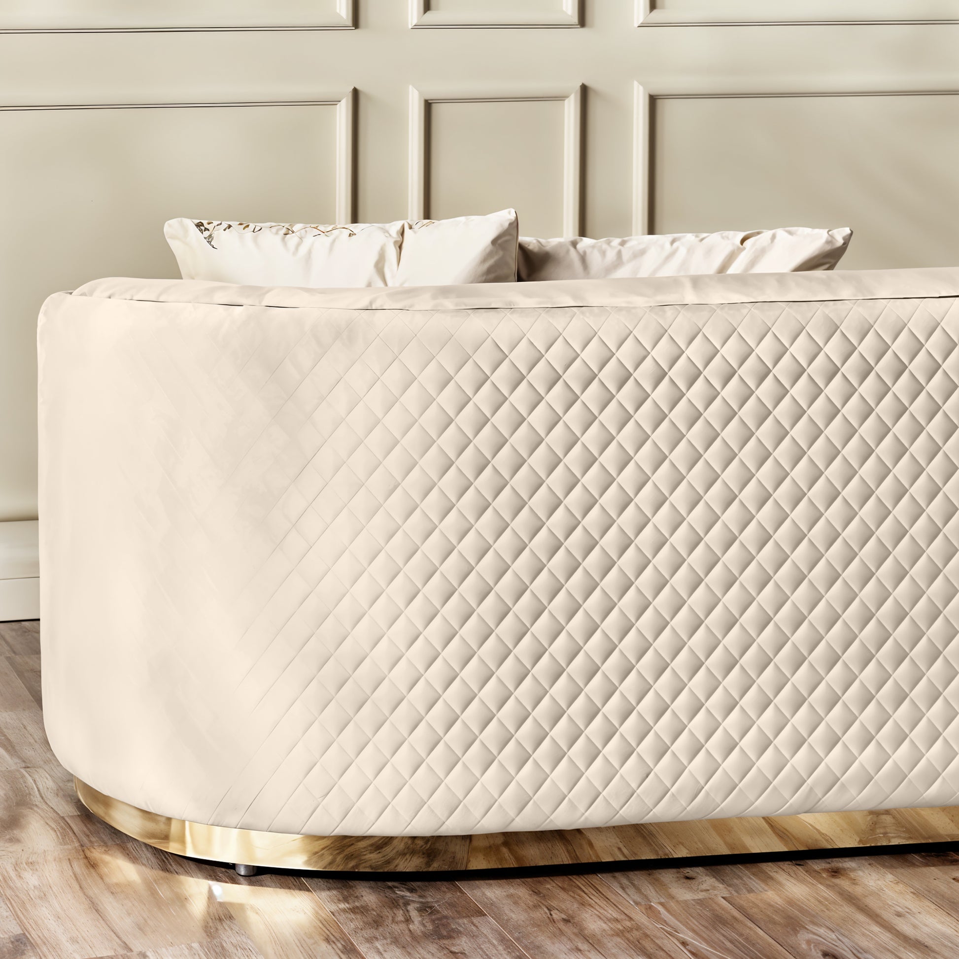 Fiona 3 Seater Velvet  Sofa -Ivory   - L247cm x W94cm x H81cm - Cotton Home