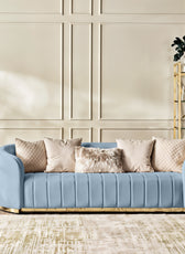 Fiona 3 Seater Velvet  Sofa - Metallic Blue - L247cm x W94cm x H81cm - Cotton Home