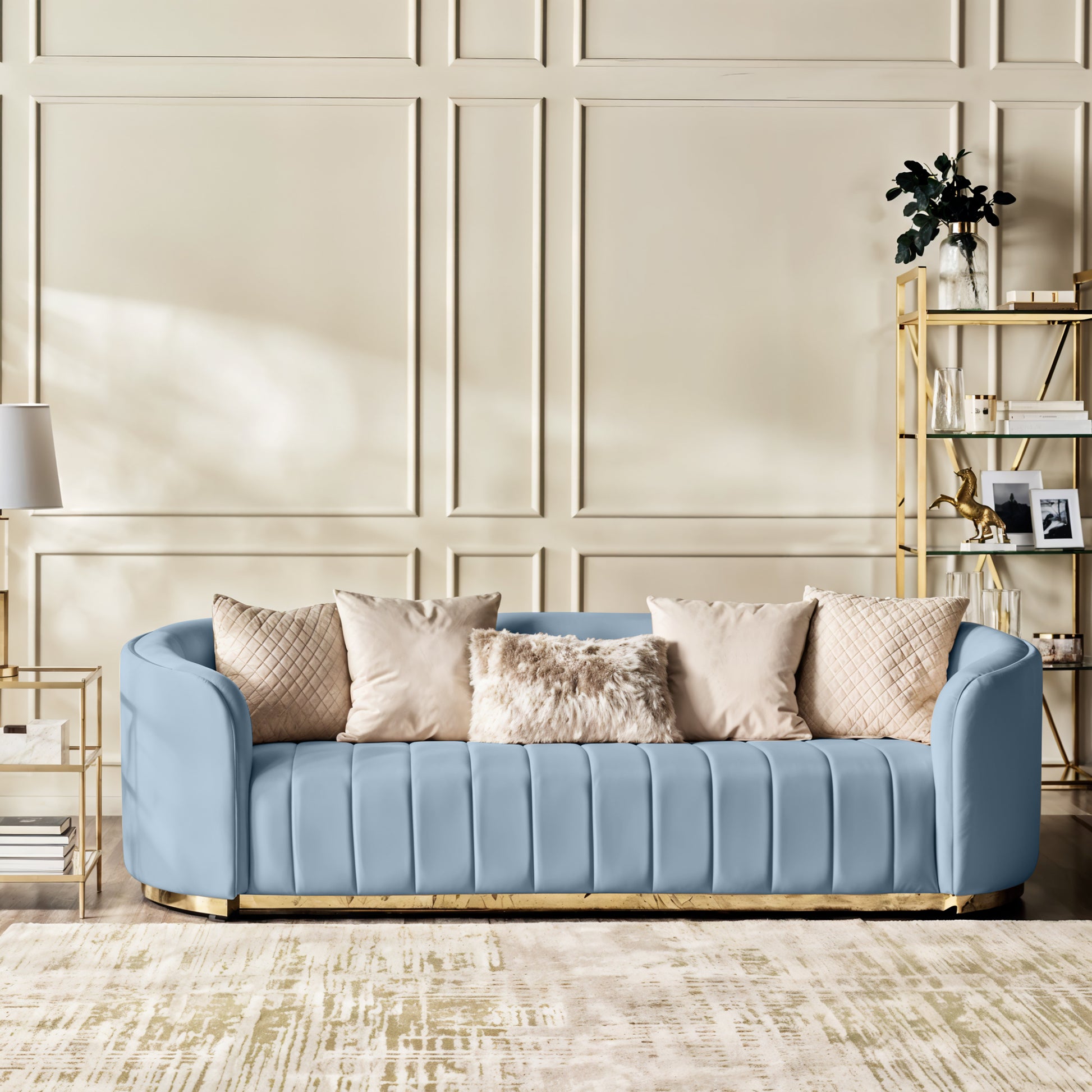 Fiona 3 Seater Velvet  Sofa -Ivory   - L247cm x W94cm x H81cm - Cotton Home