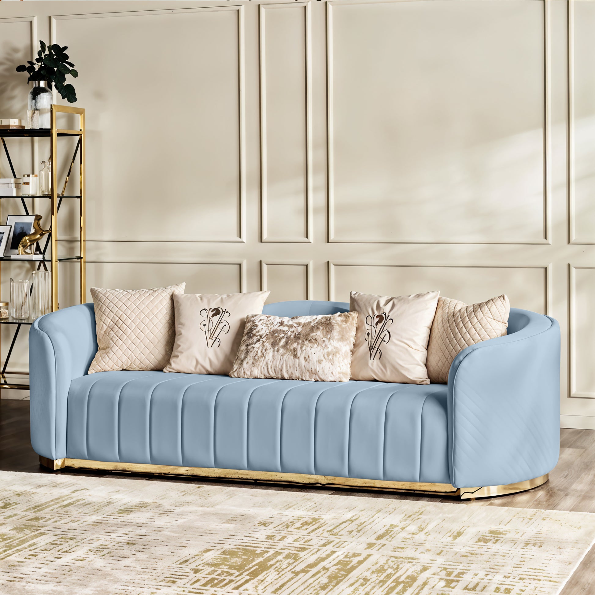 Fiona 3 Seater Velvet  Sofa - Metallic Blue - L247cm x W94cm x H81cm - Cotton Home