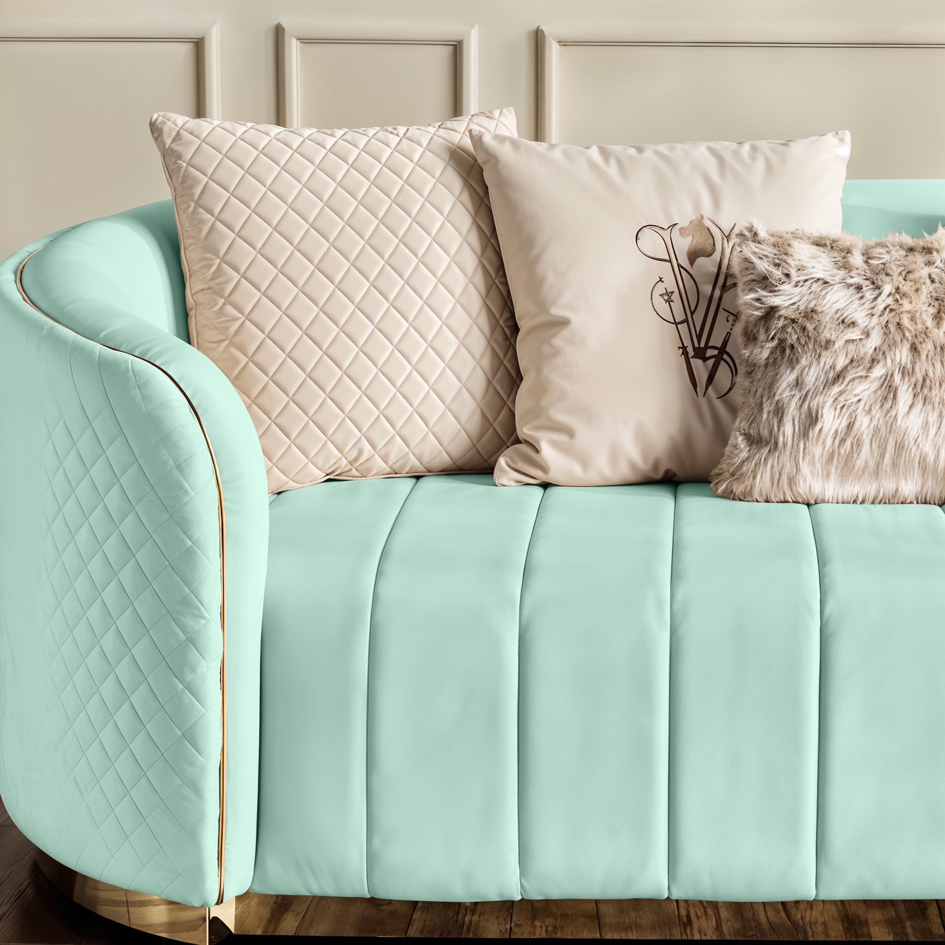 Fiona 3 Seater Velvet  Sofa - Mint Green - L247cm x W94cm x H81cm - Cotton Home
