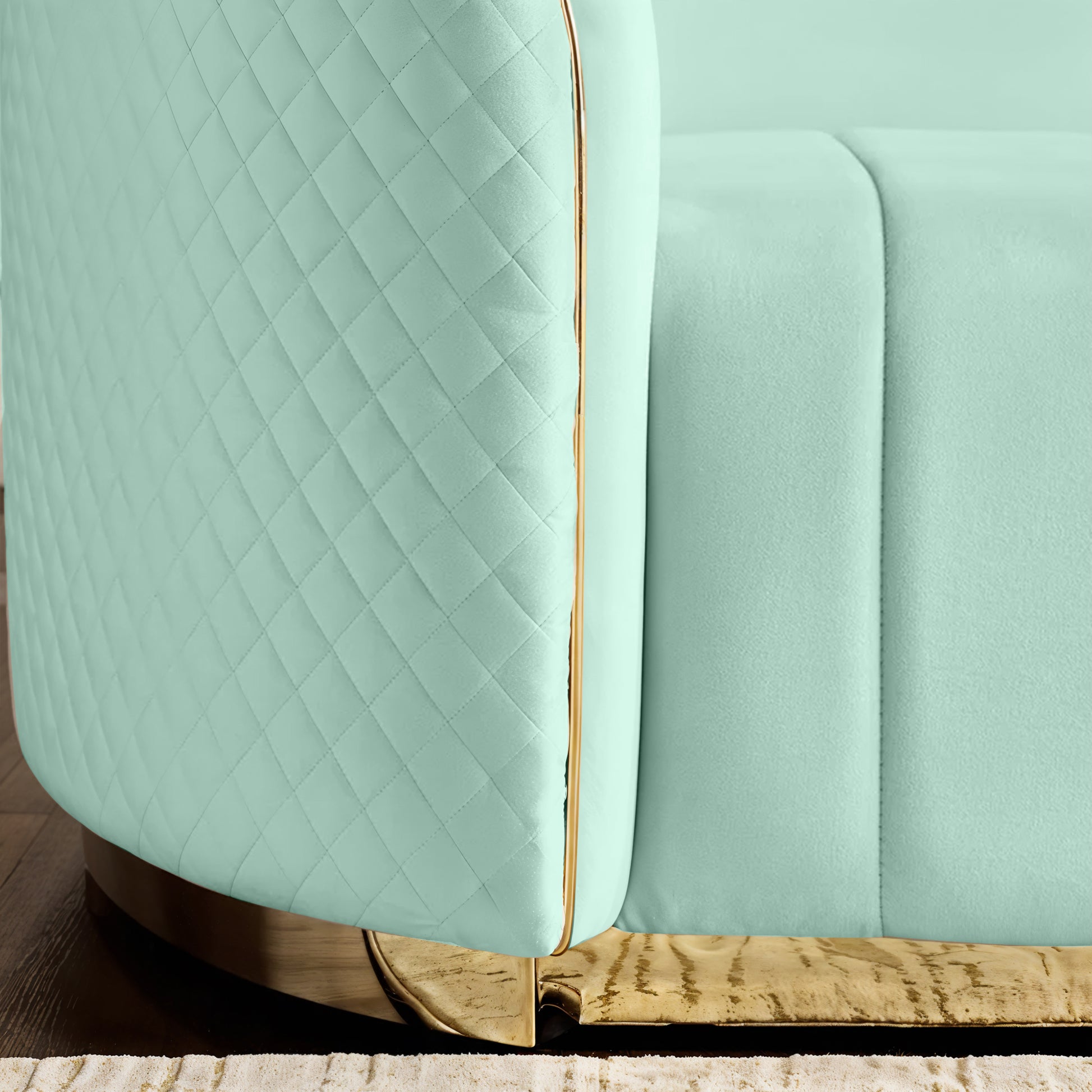 Fiona 3 Seater Velvet  Sofa - Mint Green - L247cm x W94cm x H81cm - Cotton Home