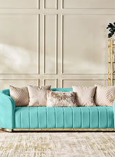 Fiona 3 Seater Velvet  Sofa - Sky Blue - L247cm x W94cm x H81cm - Cotton Home