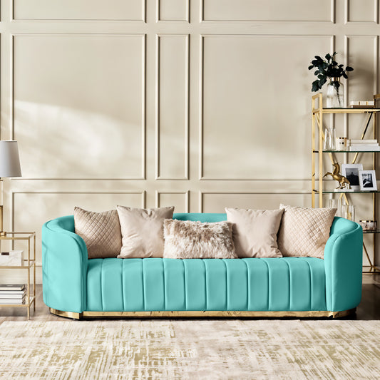 Fiona 3 Seater Velvet  Sofa - Sky Blue - L247cm x W94cm x H81cm - Cotton Home