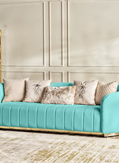 Fiona 3 Seater Velvet  Sofa - Sky Blue - L247cm x W94cm x H81cm - Cotton Home