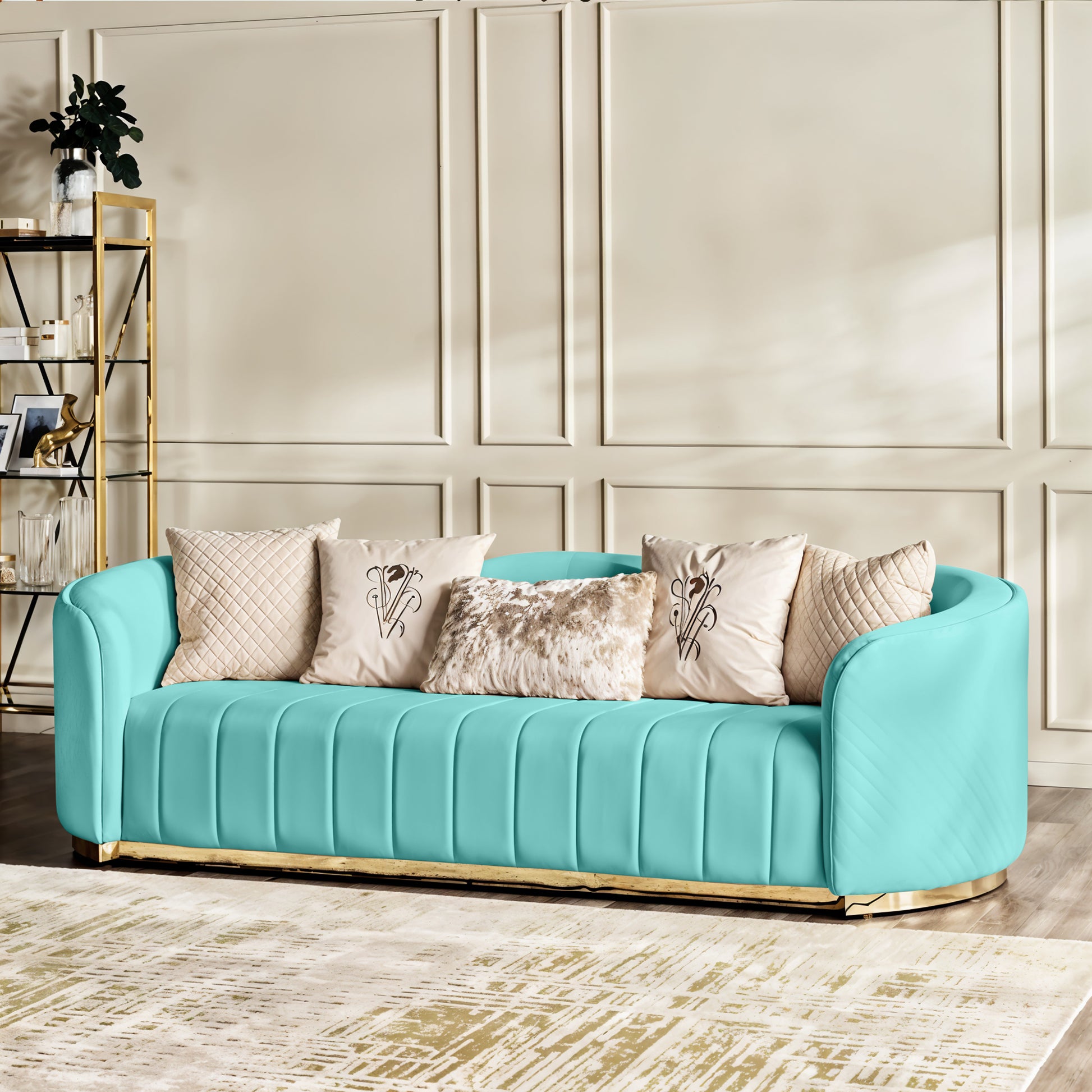 Fiona 3 Seater Velvet  Sofa - Sky Blue - L247cm x W94cm x H81cm - Cotton Home