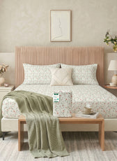 Premium Cotton King Size Printed Fitted Sheet 200X200+30CM -Botanical